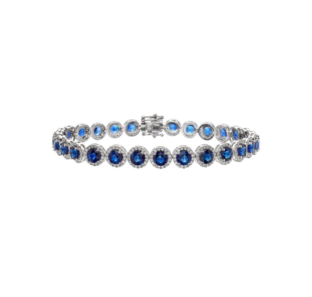 Blue Saphire & Diamond Bracelet
(Cubic Zirconia & Fine Silver Plated)